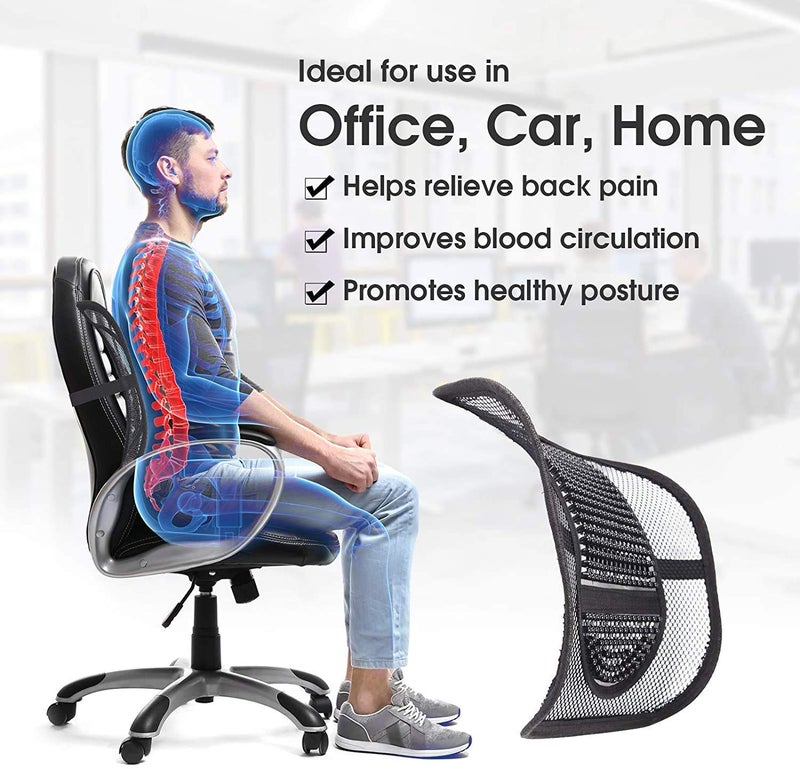 Aquasuccess Aquasuccess Mesh Ventilation Nylon Back Rest with Lumbar Support Mesh Cushion Pad Universal Back Lumbar Support Chairs for Office Chair Home Car Seat to Relieve Pain Pack of 1 Black  - Image 2
