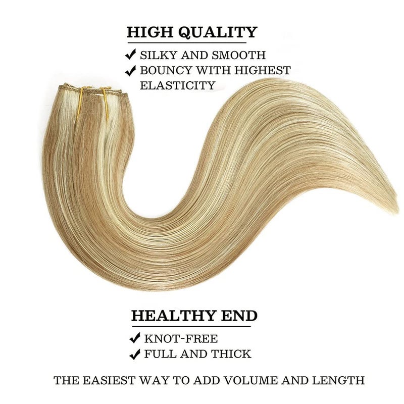 Star Show Wire Hair Extension Human Hair For Women Ash Blonde 16# with Bleach Blonde 613# Natural Straight Hair One Piece for Full Head (14 inch, Highlight Color #16/613) - Image 3