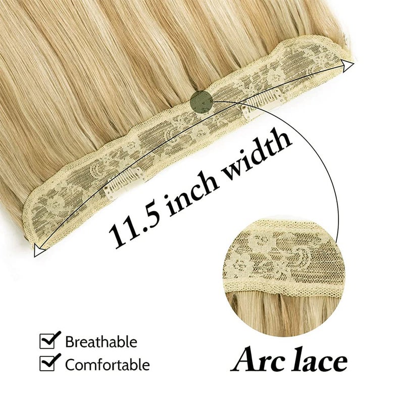 Star Show Wire Hair Extension Human Hair For Women Ash Blonde 16# with Bleach Blonde 613# Natural Straight Hair One Piece for Full Head (14 inch, Highlight Color #16/613) - Image 5