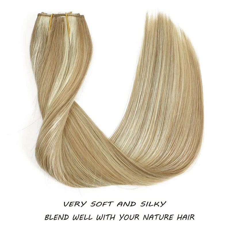 Star Show Wire Hair Extension Human Hair For Women Ash Blonde 16# with Bleach Blonde 613# Natural Straight Hair One Piece for Full Head (14 inch, Highlight Color #16/613) - Image 2