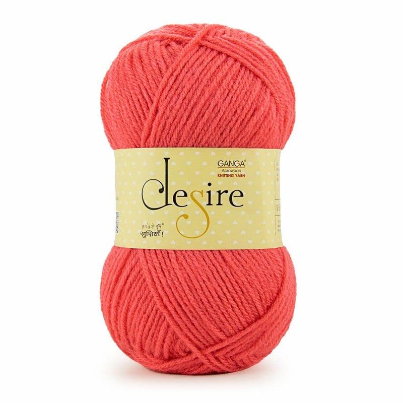Ganga Acrowools Acrylic Desire Hand Knitting and Crochet Yarn. Pack of 1 Ball - 100Gms. Shade No - Dsr034, Red - Image 3