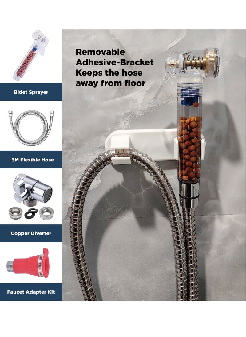 INNOV In Mecca Shattaf set for traveller. Handheld Adjustable Bidet Sprayer for Toilet, Standard Muslim Shower Set. Faucet diverter, 3M Shattaf Hose, toilet seat cover included red carry bag  - Image 2