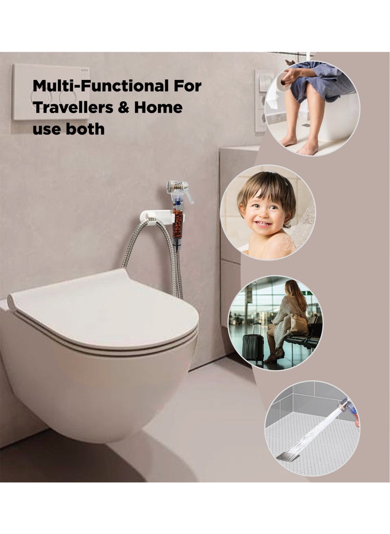 INNOV In Mecca Shattaf set for traveller. Handheld Adjustable Bidet Sprayer for Toilet, Standard Muslim Shower Set. Faucet diverter, 3M Shattaf Hose, toilet seat cover included red carry bag  - Image 4