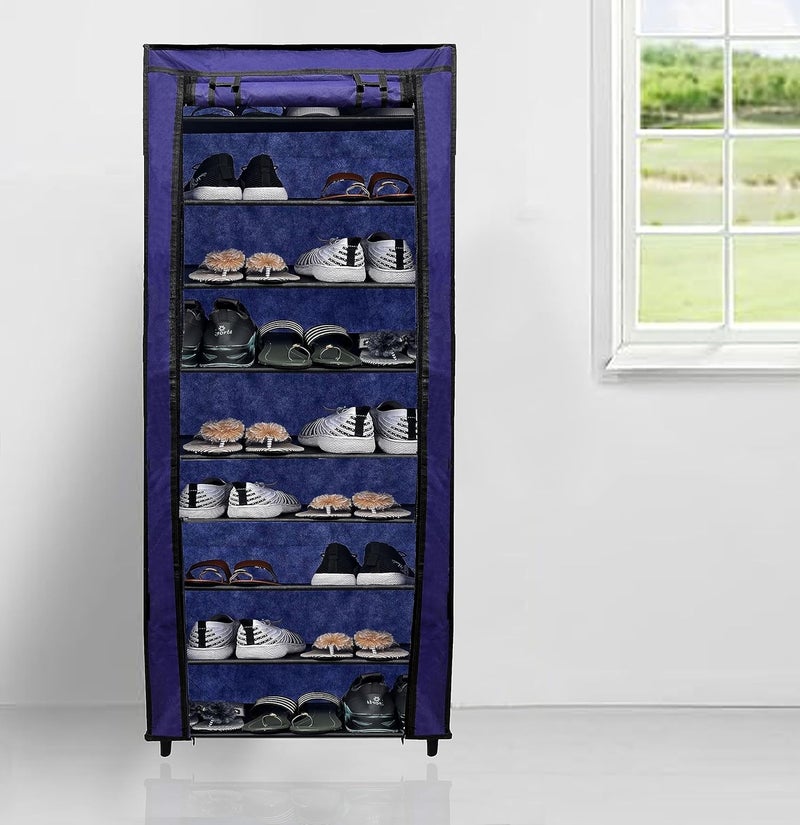 PHILOSHOP 9 Layer Shoe Rack for Home Improvement Furniture with Clothes NonWoven Fabric Cover Dark BlueMetal - Image 1