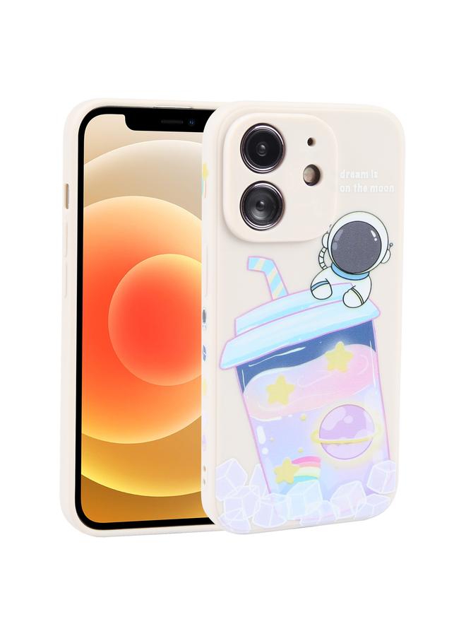 Zaboon Case For iPhone 12 Milk Tea Astronaut Pattern Liquid Silicone Phone Case - Image 1