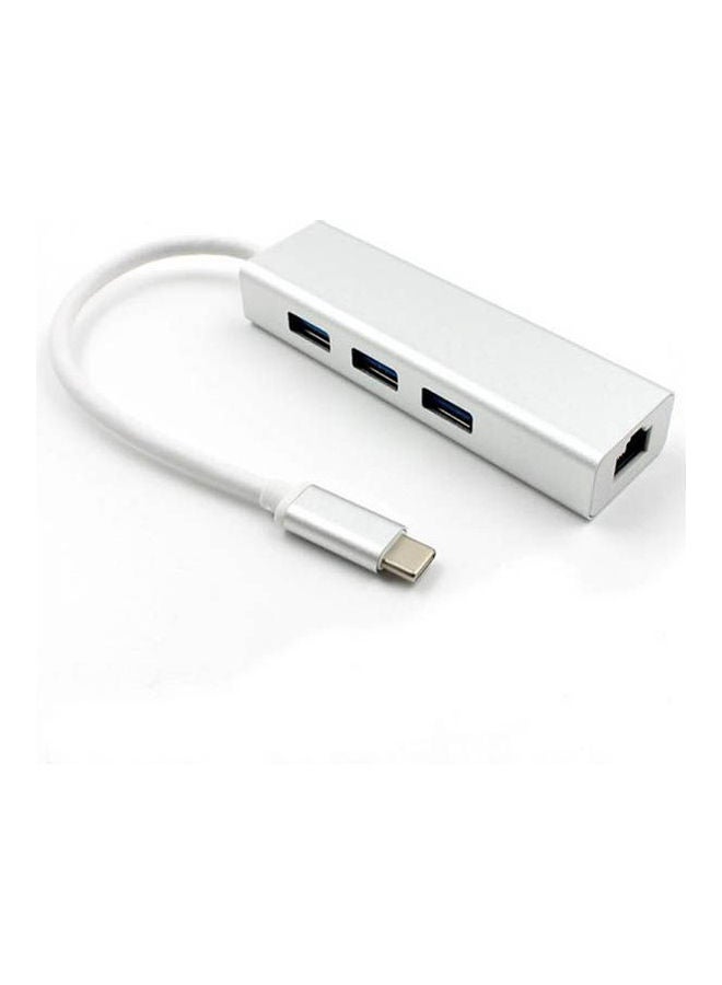 NIBEMINENT Usb Type C To 3 Ports 3.0 Hub With Ethernet Adapter White