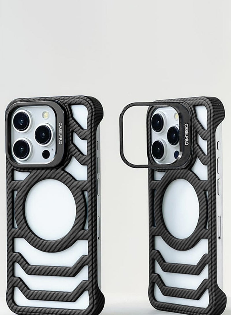 Techie Apple iPhone 16 Pro Case Pro series Carbon Fiber Magnetic Frameless back cover Case with Invisible Stand and Enhanced Cooling Airflow - Image 1