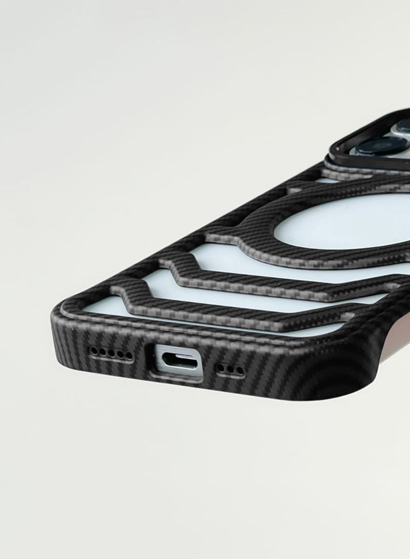 Techie Apple iPhone 16 Pro Case Pro series Carbon Fiber Magnetic Frameless back cover Case with Invisible Stand and Enhanced Cooling Airflow - Image 4