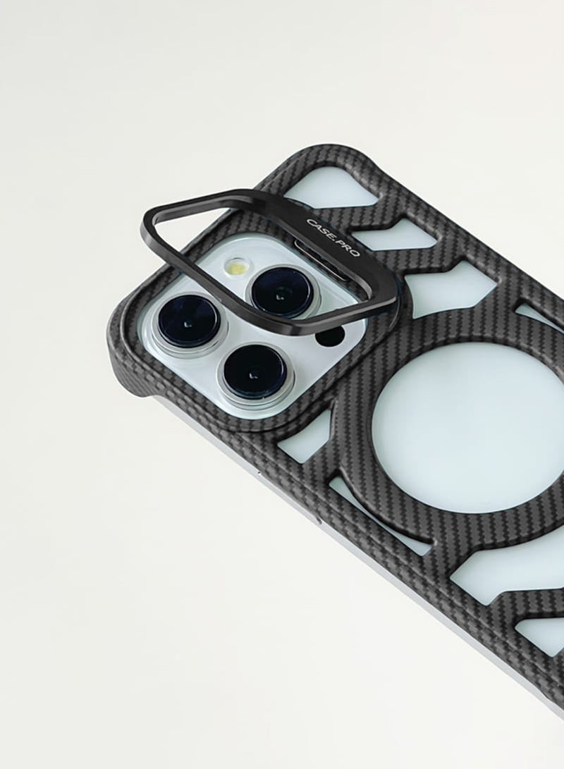 Techie Apple iPhone 16 Pro Case Pro series Carbon Fiber Magnetic Frameless back cover Case with Invisible Stand and Enhanced Cooling Airflow - Image 3
