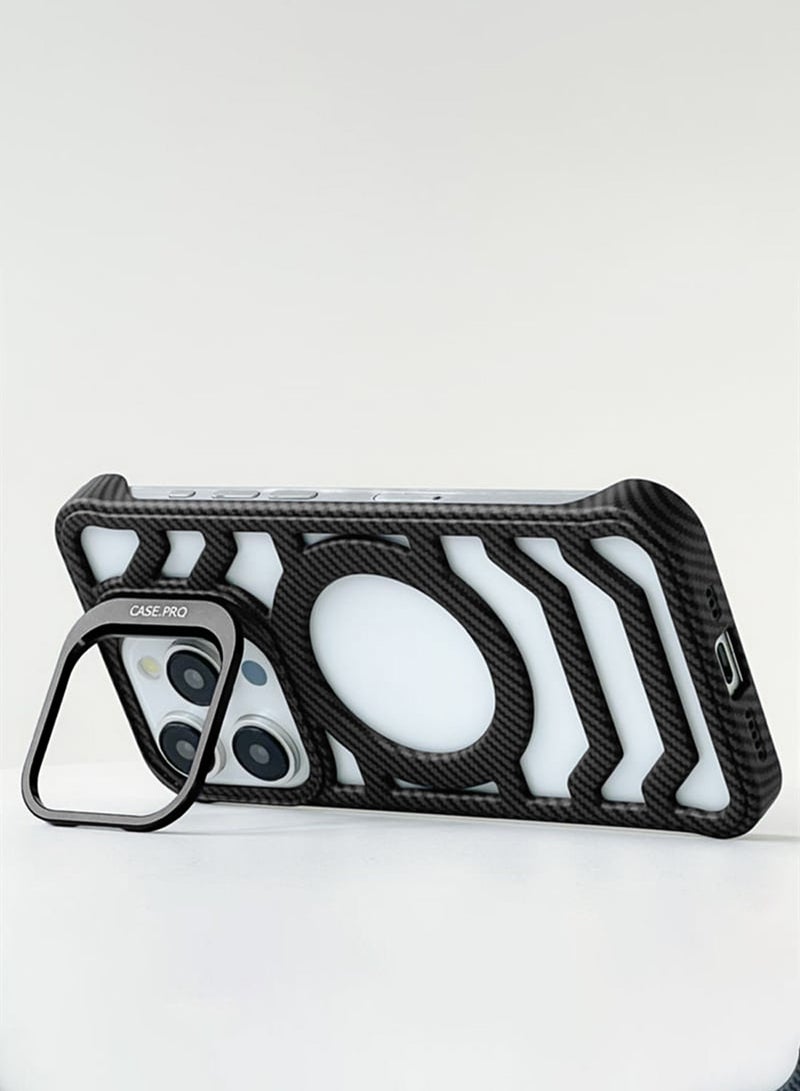 Techie Apple iPhone 16 Pro Case Pro series Carbon Fiber Magnetic Frameless back cover Case with Invisible Stand and Enhanced Cooling Airflow - Image 2