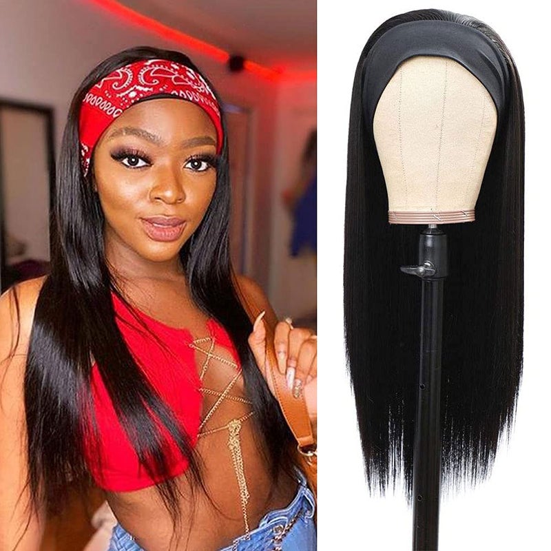 G&T Wig G&T Headband Wig for Women Black Straight Synthetic Headband Wig Glueless Heat Resistant Natutal Looking for Daily Party Use 24 Inch - Image 4