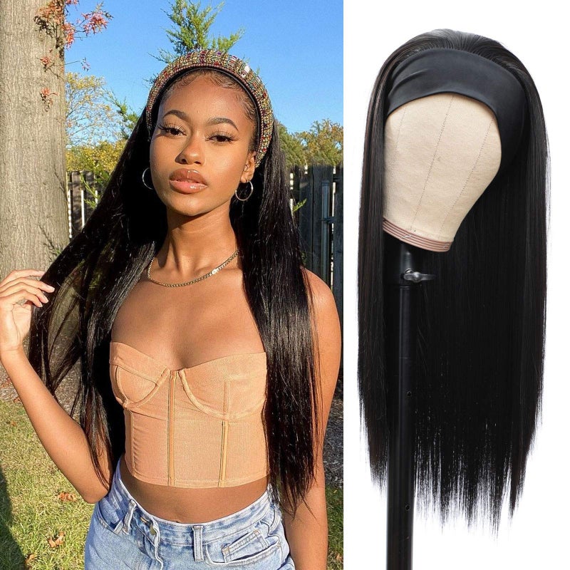 G&T Wig G&T Headband Wig for Women Black Straight Synthetic Headband Wig Glueless Heat Resistant Natutal Looking for Daily Party Use 24 Inch - Image 3