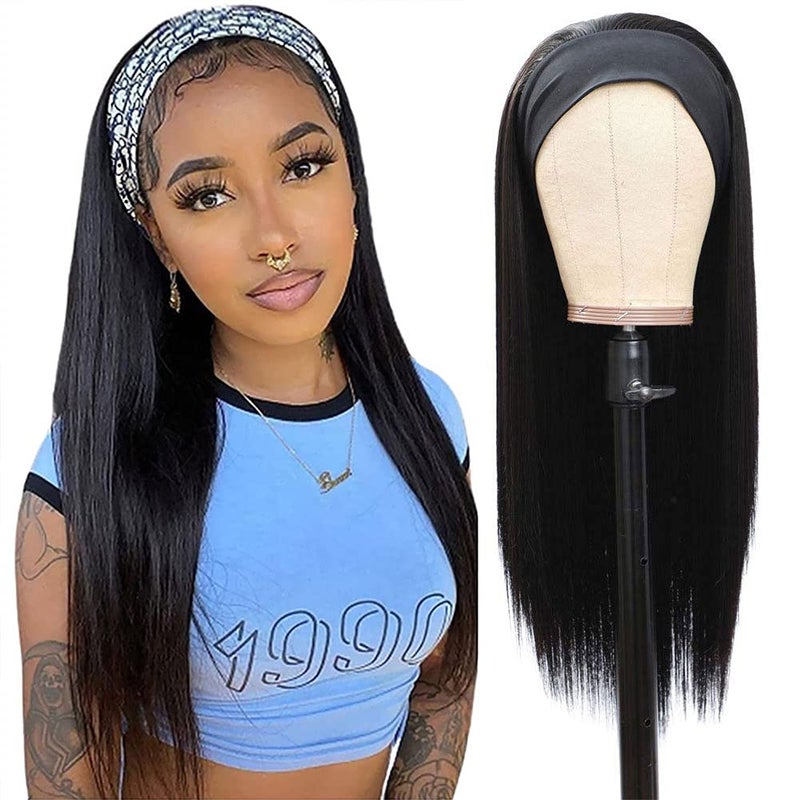 G&T Wig G&T Headband Wig for Women Black Straight Synthetic Headband Wig Glueless Heat Resistant Natutal Looking for Daily Party Use 24 Inch - Image 2