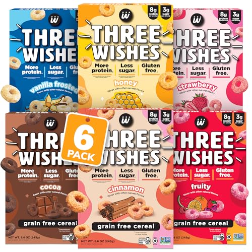 Three Wishes Grain-Free & Protein Cereal - Healthy, Low Sugar & Gluten-Free Breakfast Cereal - Low Carb, Plant-Based, Vegan & Non-GMO - Variety 6-Pack - Image 1