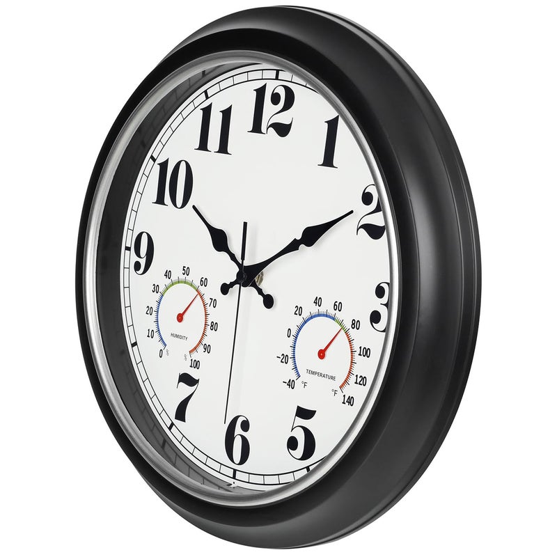 45MinST 13-Inch Vintage Outdoor Wall Clock with Thermometer and Hygrometer, Waterproof, Large Numbers, Silent, for Indoor and Outside Use,Porch,Garden,Pool(Black Frame with Silver Trim) - Image 3