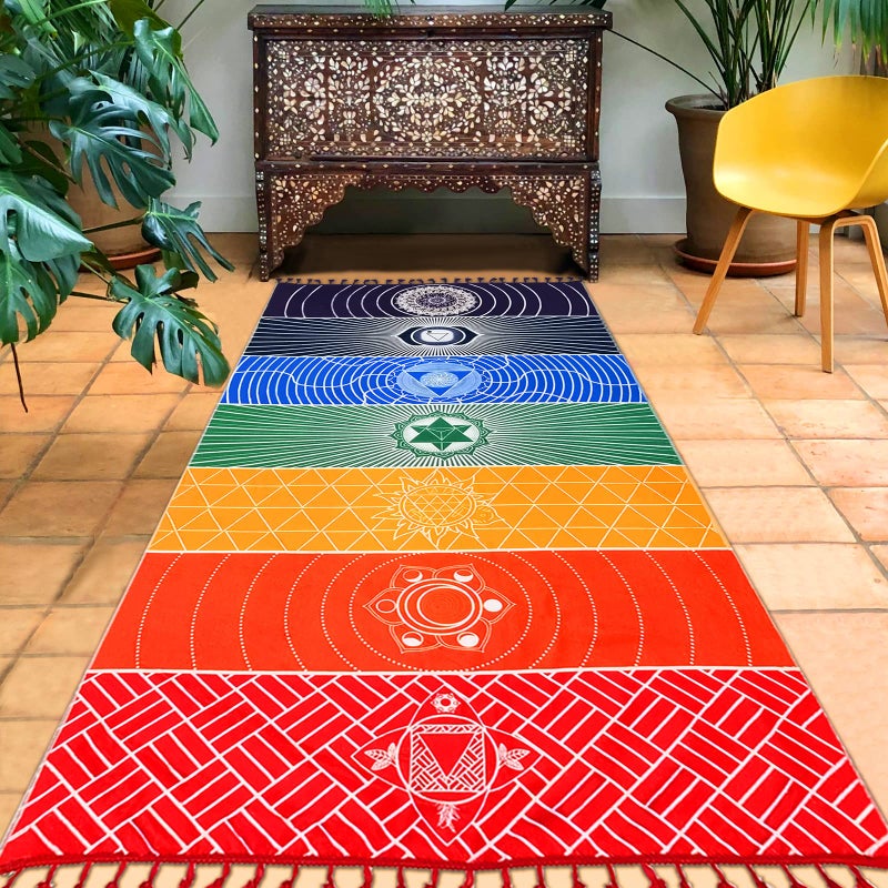 Neasyth Mexican Yoga Mat Beach Picnic Blanket Chakra Meditation Mat Yoga Rug Sunscreen Shawl Chakra Wall Tapestry Decor Boho Pilates 59 in (Polyester Fibre) - Image 1