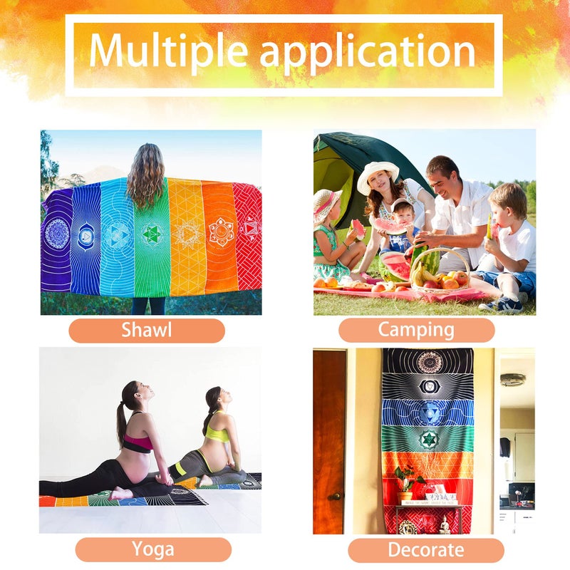 Neasyth Mexican Yoga Mat Beach Picnic Blanket Chakra Meditation Mat Yoga Rug Sunscreen Shawl Chakra Wall Tapestry Decor Boho Pilates 59 in (Polyester Fibre) - Image 5