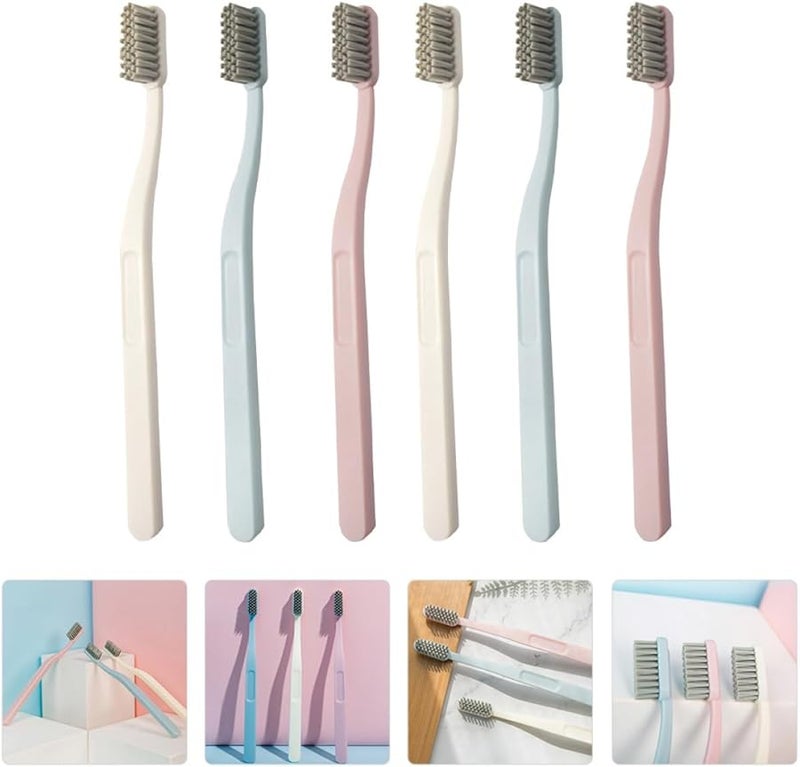 فرش أسنان للكبار بشعيرات ناعمة من الفحم النباتي، مجموعة منزلية من 6 قطع، فرش أسنان يدوية - Image 3