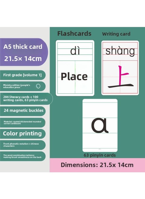 2025 Spring Curriculum Standard Department Edits Primary School Teachers Open Class Double-sided A5 Covered Film Radical Display Literacy Card-Color:First Grade Volume 1/character List 384 + 63 Pinyin Sheets [a5 Laminated Radical Version]