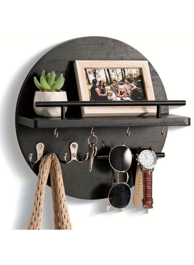 حامل مفاتيح خشبي طبيعي معلق على الحائط، منظف بريد، صندوق تخزين مدخل على الطراز البوهيمي - Image 3