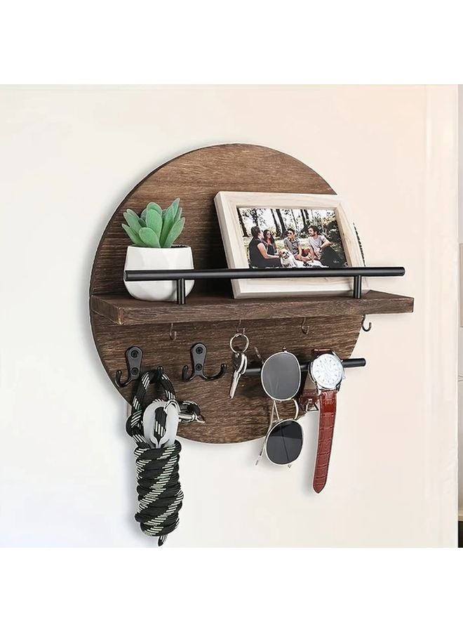 حامل مفاتيح خشبي طبيعي معلق على الحائط، منظف بريد، صندوق تخزين مدخل على الطراز البوهيمي - Image 1