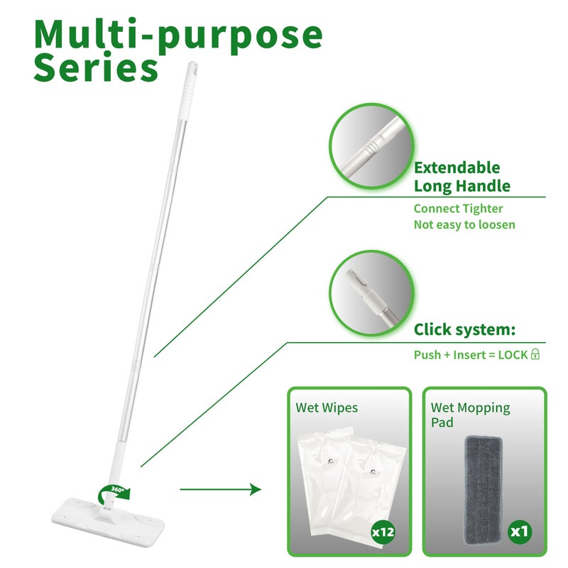 Layers Multi-Purpose Lightweight Dust Mop Set with Extendable Cleaning Toolï¼Œ12 Sheets Wet Wipes, 1 Dry Wipes, 1 Mopping Padï¼Œ360Â° Swiveing Head Extremely Suit for Cleaning Narrow Space. - Image 3