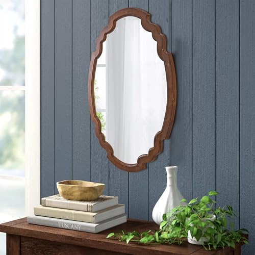 Sintosin Hanging Farmhouse Oval Mirrors for Wall Decor 16 X 22 Inch, Handmade Burning Finished Oval Bathroom Mirrors for Over Sink, Rustic Wood Mirror for Entryway, Horizontal or Vertical - Image 3