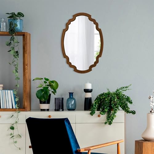 Sintosin Hanging Farmhouse Oval Mirrors for Wall Decor 16 X 22 Inch, Handmade Burning Finished Oval Bathroom Mirrors for Over Sink, Rustic Wood Mirror for Entryway, Horizontal or Vertical - Image 5