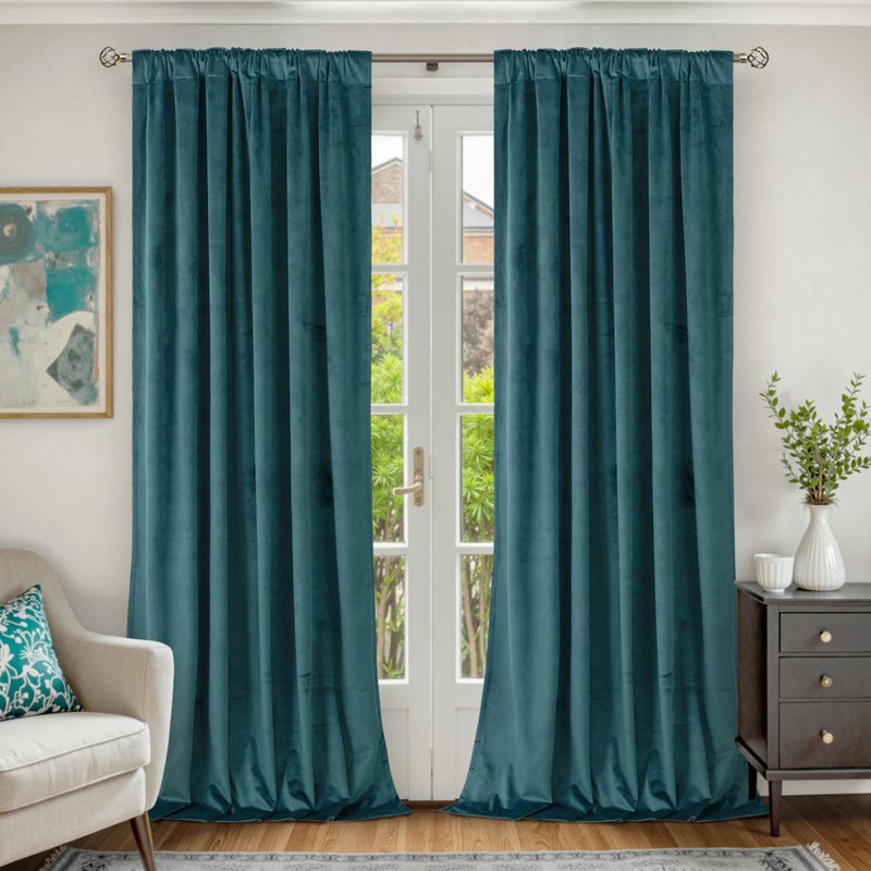 BGment Teal Velvet Curtains 84 Inch for Bedroom, Thick Thermal Insulated Room Darkening Curtains Noise Reduce Back Tab and Rod Pocket Window Panels for Living Room, Set of 2 Panels, 52 x 84 Inch - Image 2