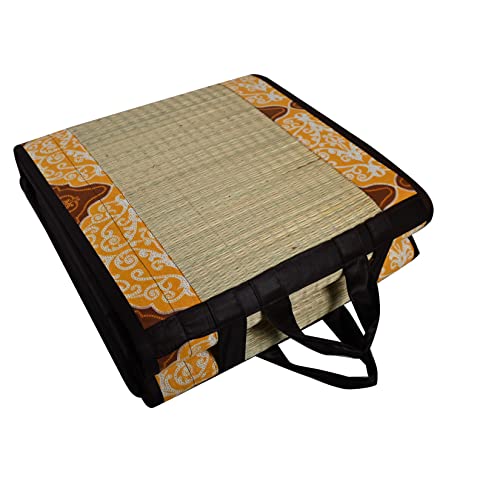 CRAFT OF INDIA Foldable korai Grass Mat 2X6ft with 18MM Soft Foam Hand Made Fabric Black Cotton Rajwada - Image 2