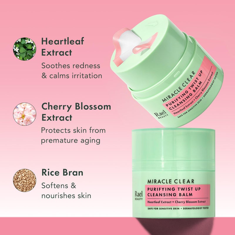 Rael Makeup Remover, Miracle Clear Cleansing Balm â€“ Twist-Up Makeup Remover Balm with Rice Bran & Jojoba Oils, Korean Skin Care (1.69 fl oz) - Image 5
