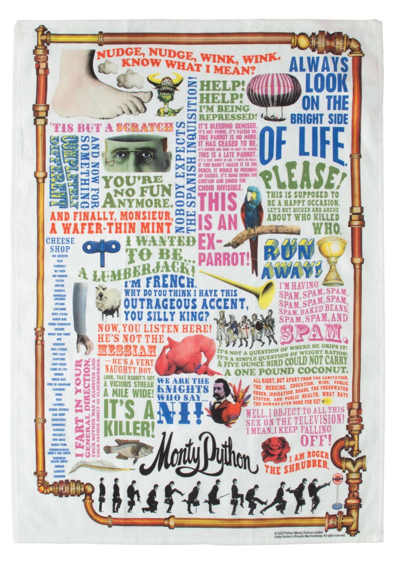 The Unemployed Philosophers Guild Monty Python Towel 100 Cotton Flying Circus Themed Novelty Kitchen Dish Towel Featuring Quotes and Illustrations 18 x 255