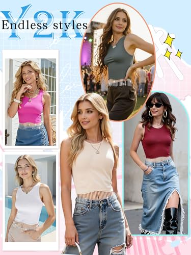 Nlife Womens Western Sparkly Fringe Sleeveless Crop Tops Cowgirl Going Out Cropped Tank Tops with Glitter Tassel - Image 5