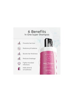 ARATA Arata 6-in-1 Super Shampoo | Prevents Hair loss | Restores pH Balance | Boosts Hair Thickness | Reduces Breakage | Fights Microbial Infections | Adds Shine | Shampoo For Women & Men | 300 ml  - Image 2