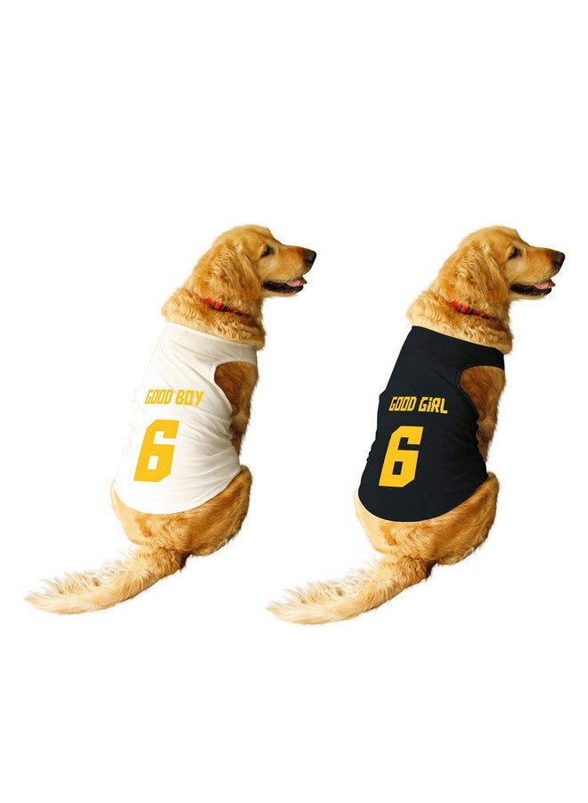 rusepin Set Of 2 Good Boy & Good Girl Jersey No.6 Printed Round Neck Sleeveless Dog Vest Tank T-Shirt/Tees Apparel/Clothes/Tees Combo Gift For Dogs(White/Black) Xx-Large(Saint Bernard,Great Dane Etc) - Image 1