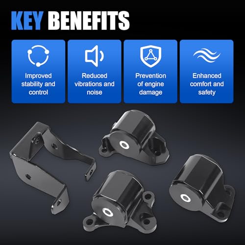 RALZAOTO Engine Billet Motor Mount Bracket Kit Compatible with 1996-2000 Honda Civic B/D Series B16 B18 D15 D16 4PCS - Image 4