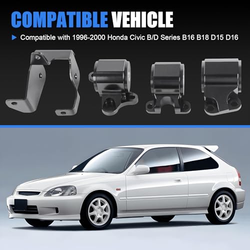 RALZAOTO Engine Billet Motor Mount Bracket Kit Compatible with 1996-2000 Honda Civic B/D Series B16 B18 D15 D16 4PCS - Image 3