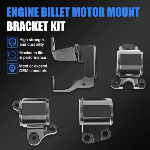 RALZAOTO Engine Billet Motor Mount Bracket Kit Compatible with 1996-2000 Honda Civic B/D Series B16 B18 D15 D16 4PCS - Image 2