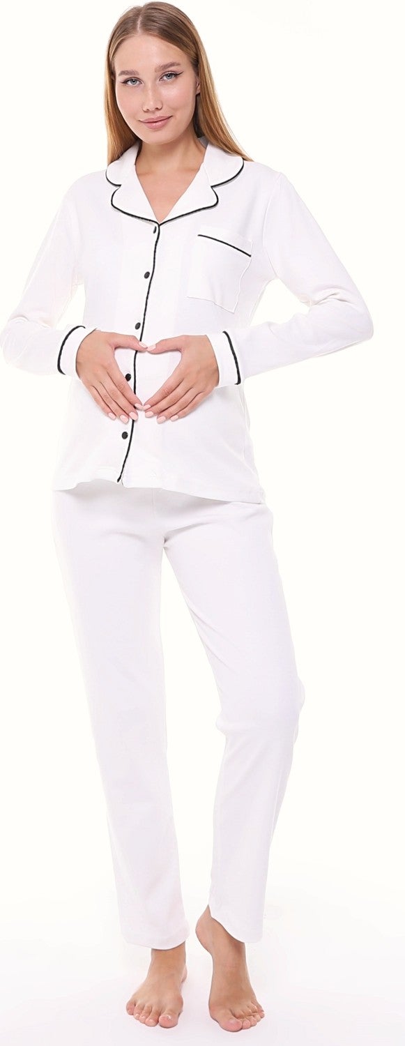 Likapa Interlock Buttoned Maternity Long Sleeve Pajama Set 1354-01 - Image 1