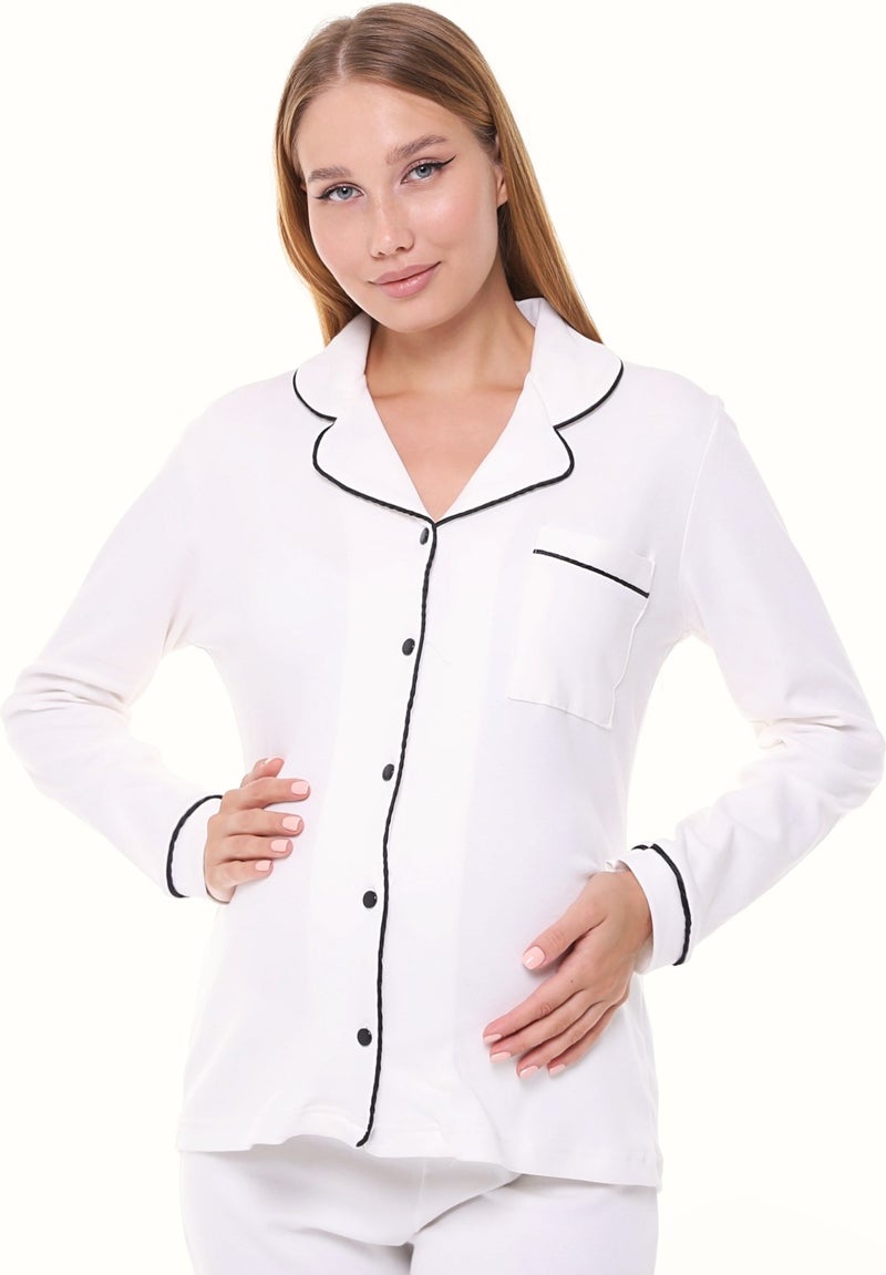 Likapa Interlock Buttoned Maternity Long Sleeve Pajama Set 1354-01 - Image 3