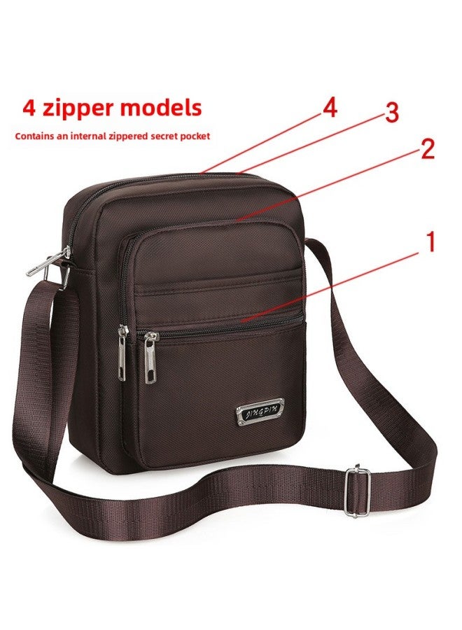 Japanese And Korean Waterproof Shoulder Messenger Bag OxFord Cloth Bag Men's Bag Men's And Women's Business Bag Wallet-Color:Ordinary Version [four-layer Zipper] Brown - Image 1