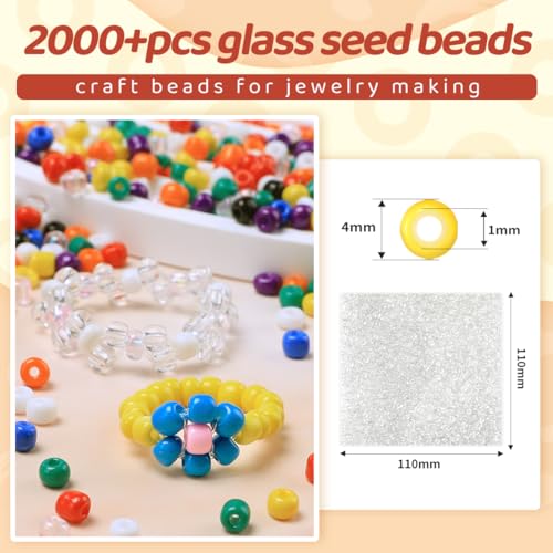 GAGANIU 2000pcs Clear Glass Seed Beads, Colorful Tiny 4mm Beads for Jewelry Making, Beading Supplies. - Image 2