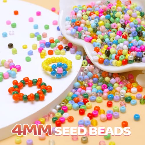 GAGANIU 2000pcs Clear Glass Seed Beads, Colorful Tiny 4mm Beads for Jewelry Making, Beading Supplies. - Image 4