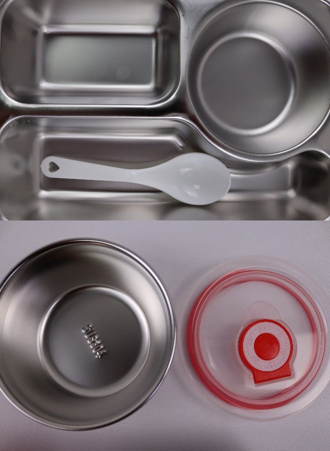 Toshionics Microwave Safe Stainless Steel Lunch Box with 3 Compartments, Leakproof Lid, Spoon, BPA Free, Freezer Safe, Four-Side Lock – for Kids & Adults – Ideal for School, Office, Home, Travel – 21 x 15 x 5 cm - Image 3