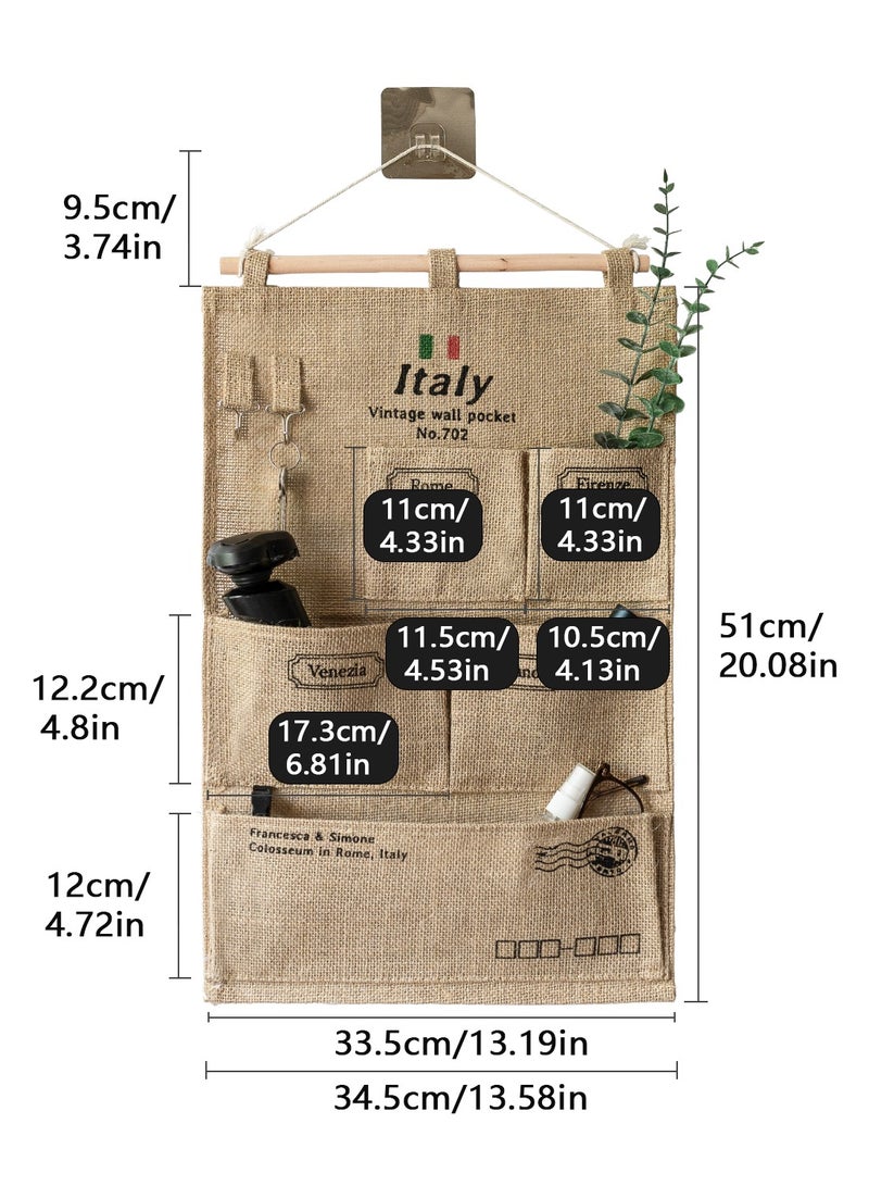 5 Pockets Jute Wall Door Closet Hanging Storage Bag Home Door Organizer 51x34.5cm - Image 4