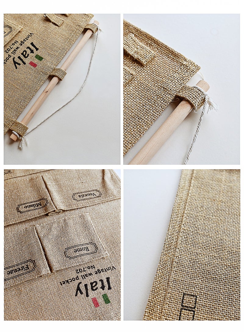 5 Pockets Jute Wall Door Closet Hanging Storage Bag Home Door Organizer 51x34.5cm - Image 5