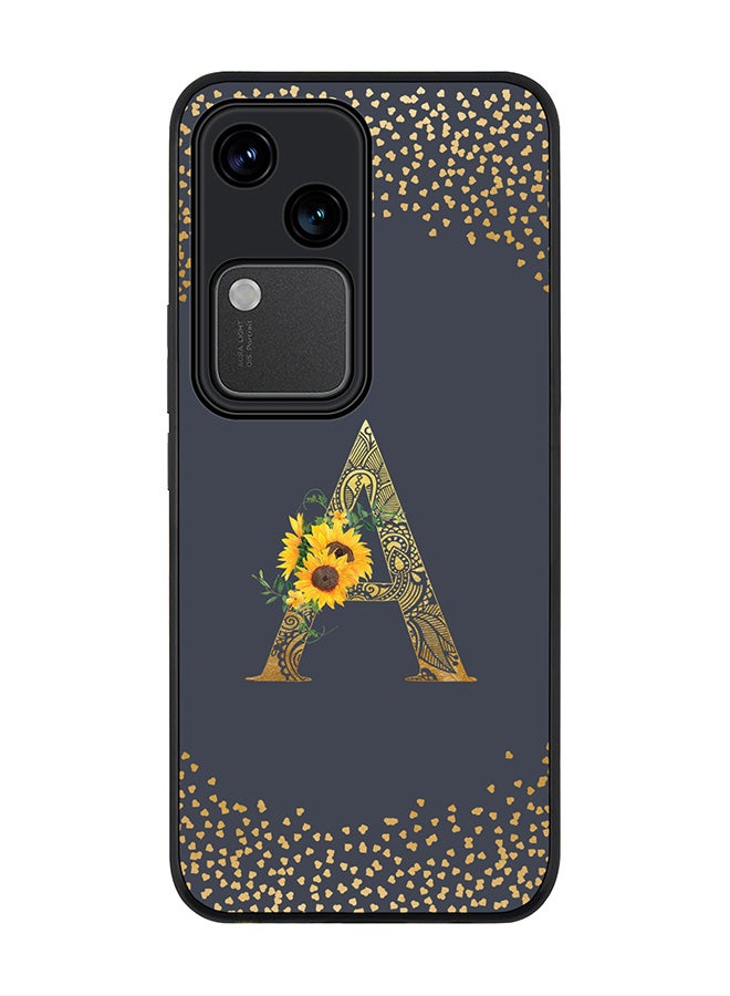 Stylizedd Rugged Black edge case for Vivo V30 5G, Flexible Cover -  Custom Monogram Initial Letter Mandala Floral Pattern Alphabet - A  (Grey ) - Image 1
