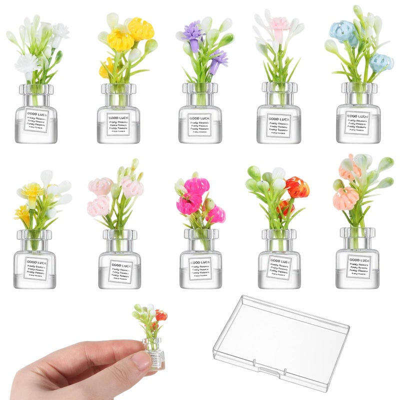 Tucnoeu 10 Pcs Miniature Dollhouse Plant Flowers Small Glow in The Dark Glass Dollhouse Flowers 112 Dollhouses Mini Vase with Flower Faux Flower Model Dollhouses Decoration for Tiny Houses - Image 3