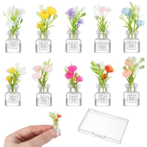 Tucnoeu 10 Pcs Miniature Dollhouse Plant Flowers Small Glow in The Dark Glass Dollhouse Flowers 112 Dollhouses Mini Vase with Flower Faux Flower Model Dollhouses Decoration for Tiny Houses - Image 1