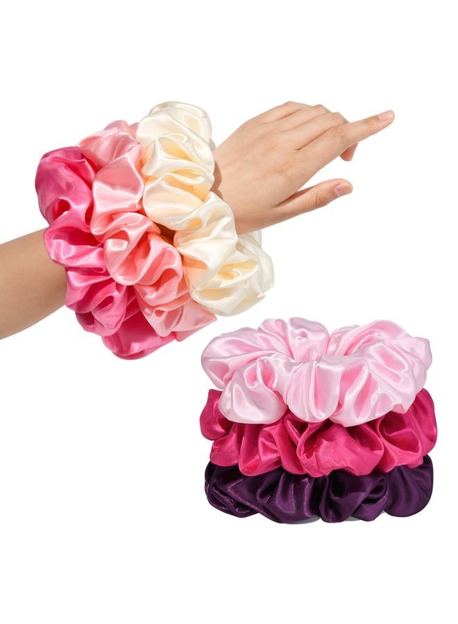 CEELGON Large Silk Satin Scrunchies for Women Big Scrunchies Jumbo Satin Hair Ties Oversized Hair Scrunchies for Thick Curly Hair Pack of 6 (Pink) - Image 4
